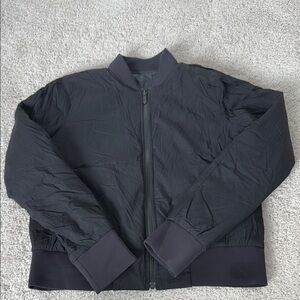 Lululemon reversible Black Bomber Jacket with Stand-Up Collar and Ribbed Cuffs